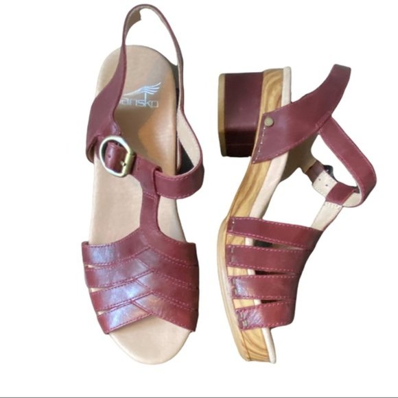 Dansko Women's Sandals in Burgundy and Tan - Picture 8 of 11